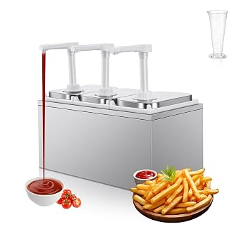 Condiment Dispenser Pump - Large Capacity Detachable Syrup Pump with Measuring Cup, Leak-Proof Design for Sauce, Honey, Mustard, Cheese, BBQ 3 Pump Head, 2.11 QT Each