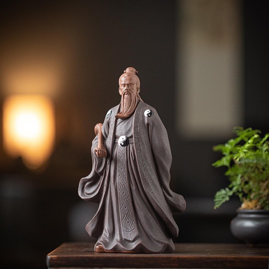 Figuras maestras de Tai Chi de arcilla morada china inspiradas en el zen, estatuas taoístas legendarias de Zhang Sanfeng, esculturas de adorno de Feng Shui hechas a mano para decoración del hogar y la