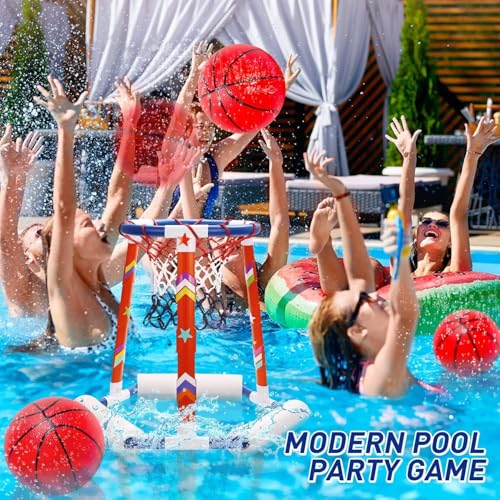 EagleStone Pool-Basketballspielzeug, aufblasbarer Basketballkorb für den Pool mit 3 großen Bällen, Pumpe und Aufklebern. Ideal für Kinder und Erwachsene, um Spaß im Wasser zu haben.