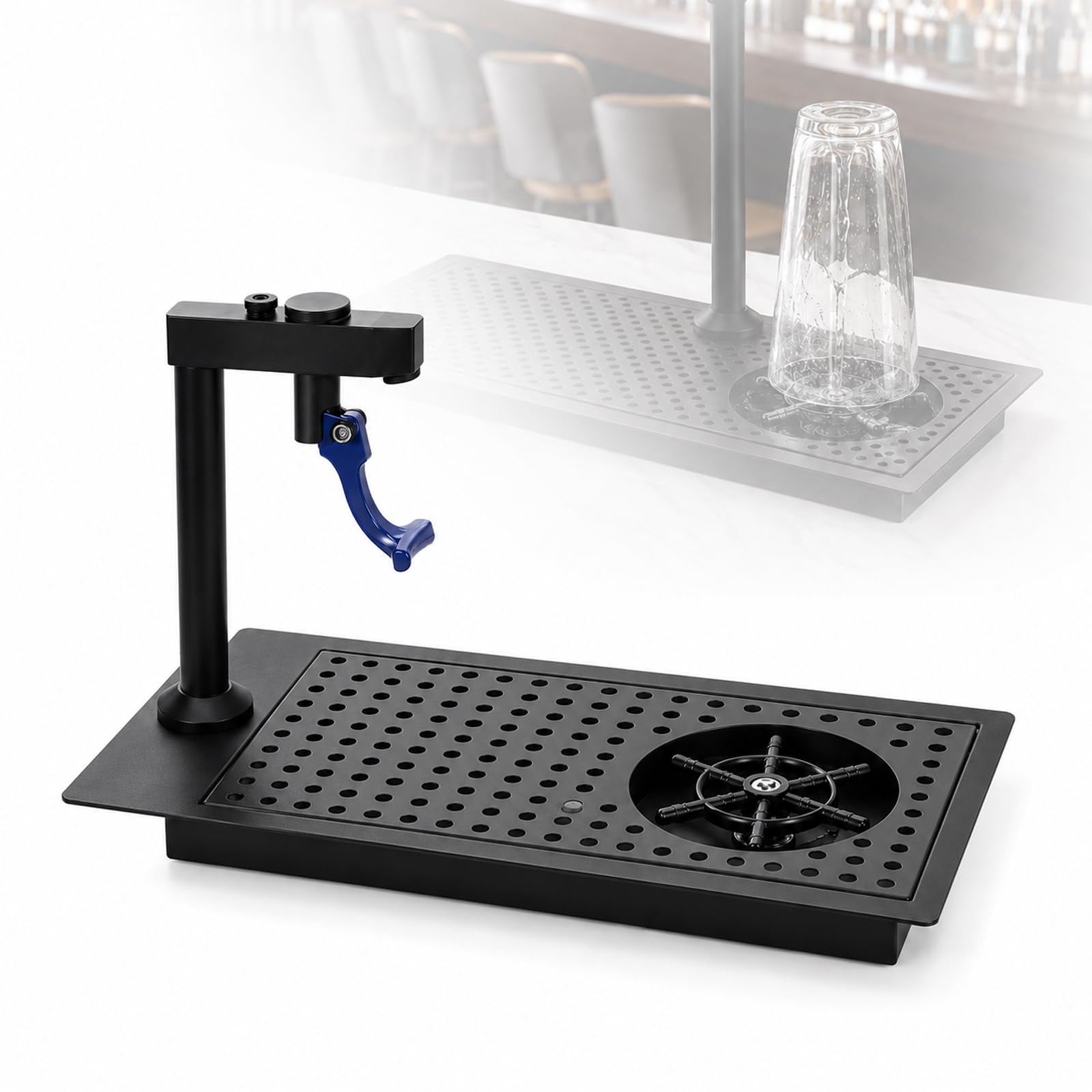 YIYIRAN Commercial Cup Washer with Drain and Drip Tray, Stainless Steel Glass Cleaning Rinser, Push Back Glass Filler Faucet Set, for Fast Cup Cleaning in Bar, Cafe and Restaurant