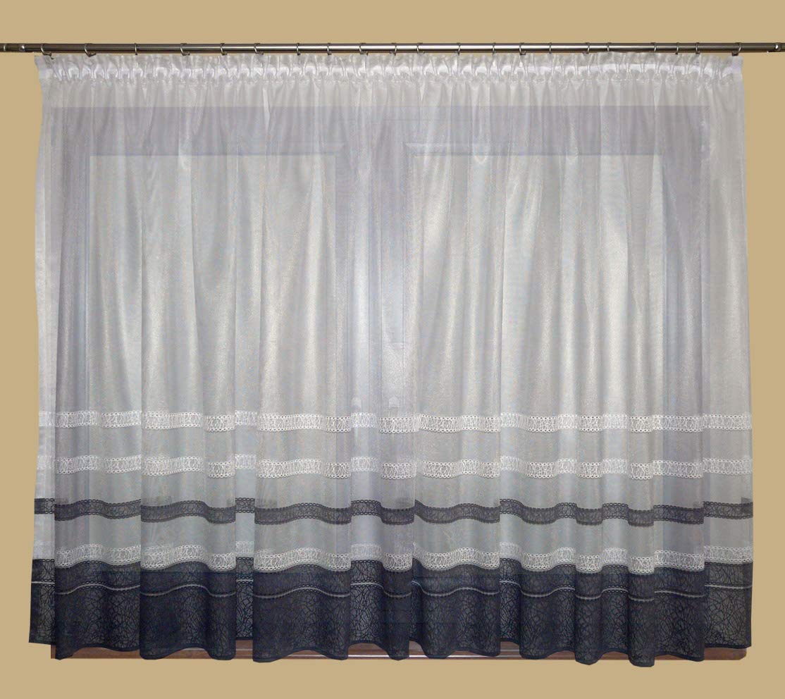 FKL DESIGN Home Deco Magnifique Rideau prêt à l'emploi pour fenêtre - Panneau à Volants Blanc - Ruban fumé - Store Jacquard - Hauteur 160 cm - AG41 (160 x 400 cm)