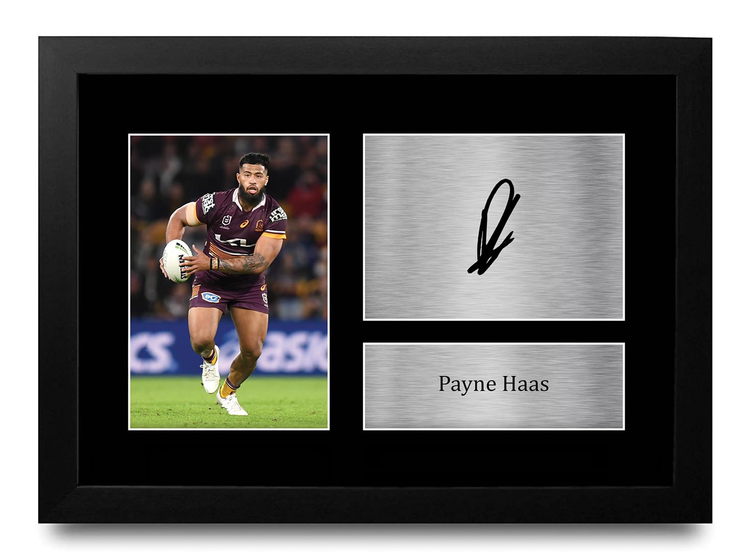 HWC Trading Payne Haas Brisbane Broncos Gifts Printed Signed Autograph Picture for Rugby League Fans - A4 Framed