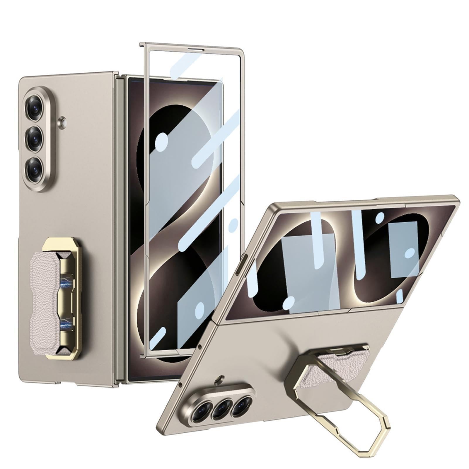 Custodia Per Samsung Galaxy Z Fold 8 Ultra, Ultra Sottile Antiscivolo Case | With Protezione Fotocamera Wristband Anti-Caduta Staffa Custodia(Gold)