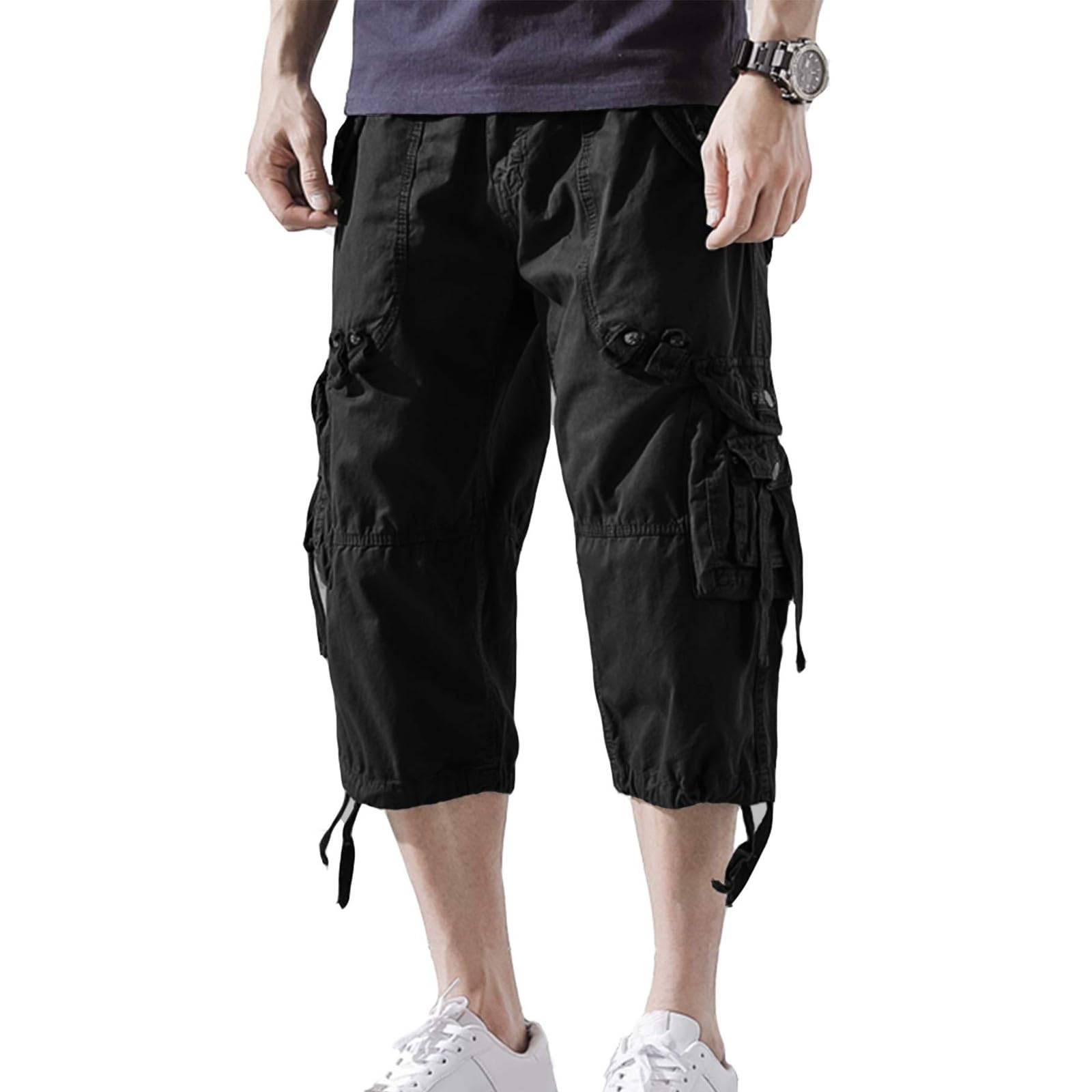 Short cargo 3/4 pour homme - Basique - Vintage - Bermuda - Sport - Jogging - Pantalon cargo décontracté