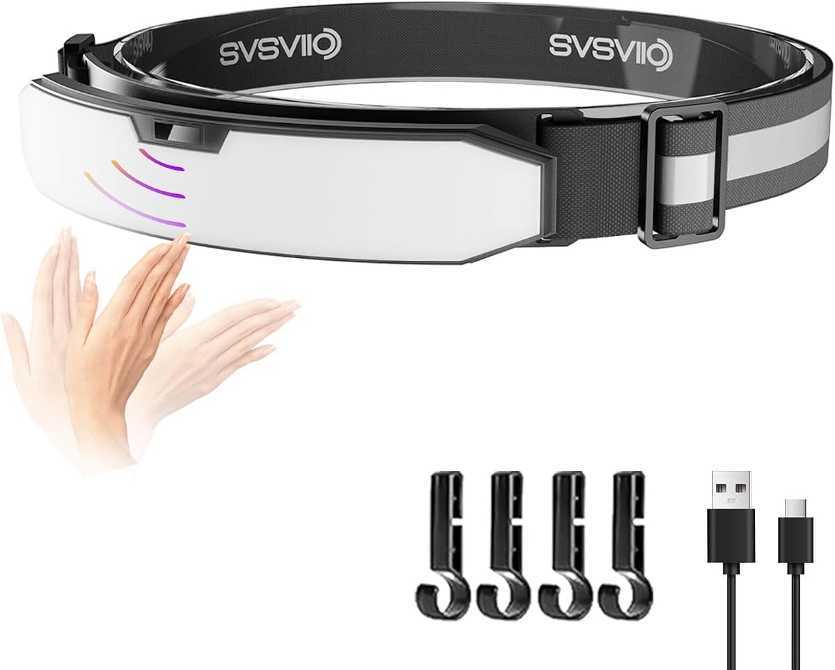 svsviio K0209 Linterna frontal recargable de 1500 lúmenes con sensor de movimiento y luz roja, lámpara frontal súper brillante, luces frontales, diadema LED, linterna para casco para adultos, camping, senderismo, mecánico