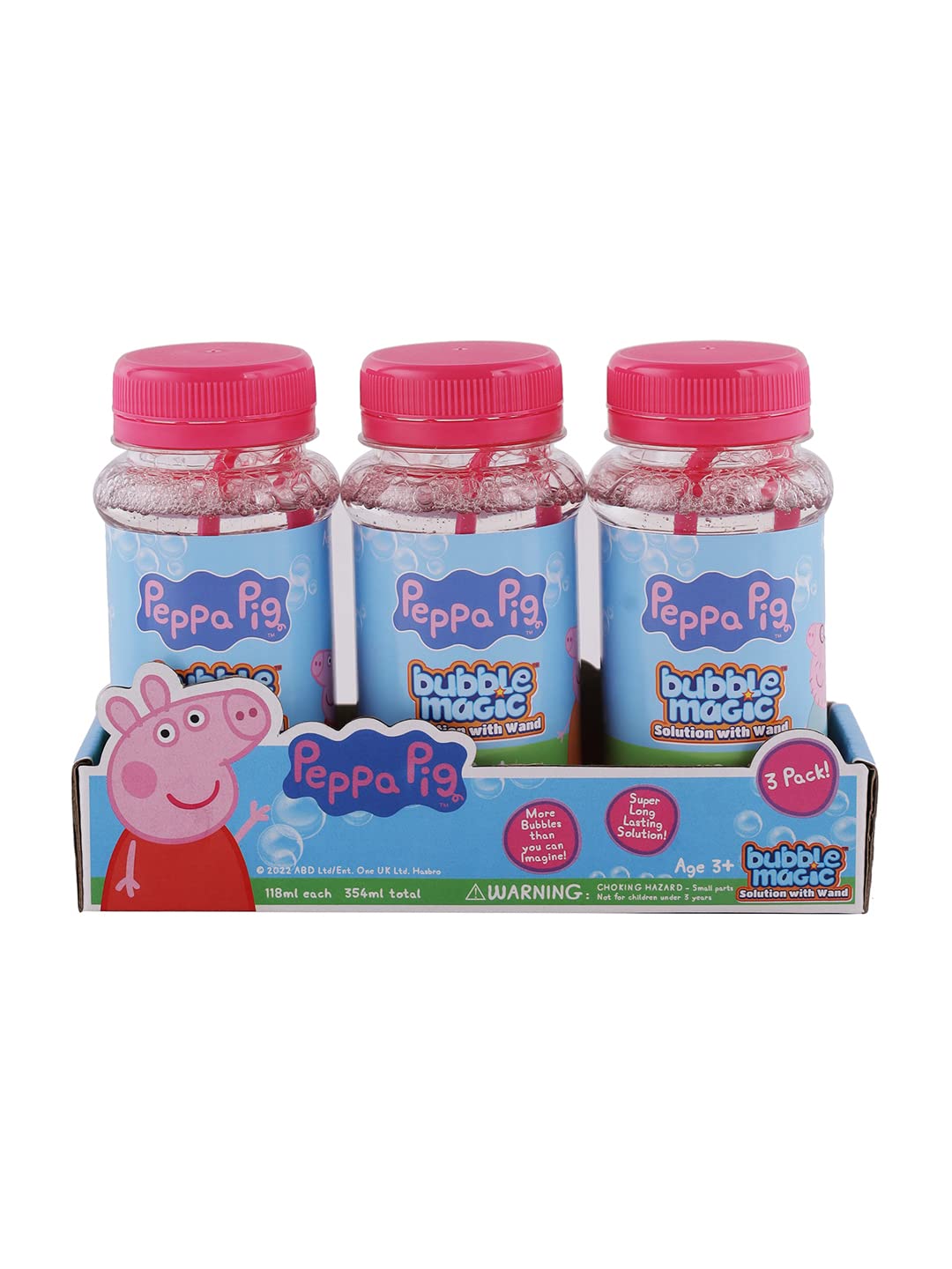 Bubble Magic Peppa Pig Pk of 3 118ML Thick Viscous Concentrate Solution Bottle with Wand-Blow More Bubbles for Kids 3yrs+|Refill Solutions|for Birthday & Return Gifts|Outdoor Indoor Toy|Made in India