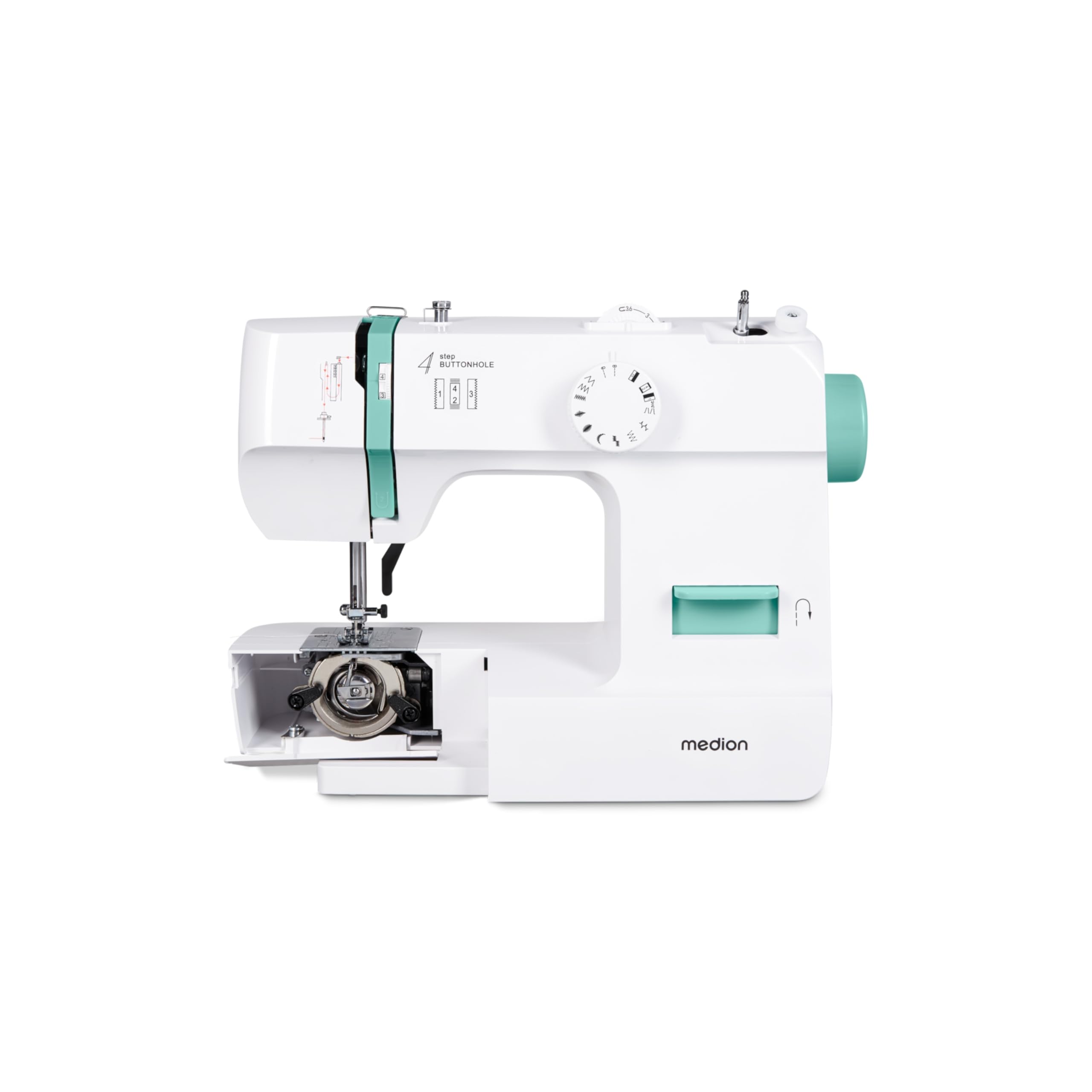 MEDION Nähmaschine SM70 (70 Watt, 12 verschiedene Stichmuster, LED-Nählicht, verstellbare Stichlänge, Rückwärtstaste, Fadenabschneider, MD11179) türkis