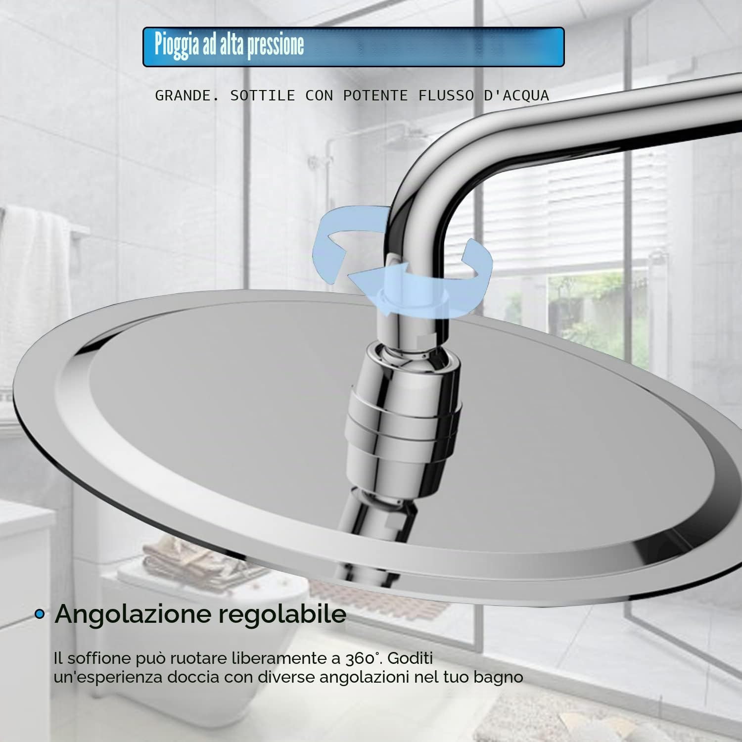 Soffione doccia a pioggia rotonda da 12 pollici in acciaio inox con ugelli anticalcare da 30 cm grande rotondo soffione a pioggia numero di ugelli: 144