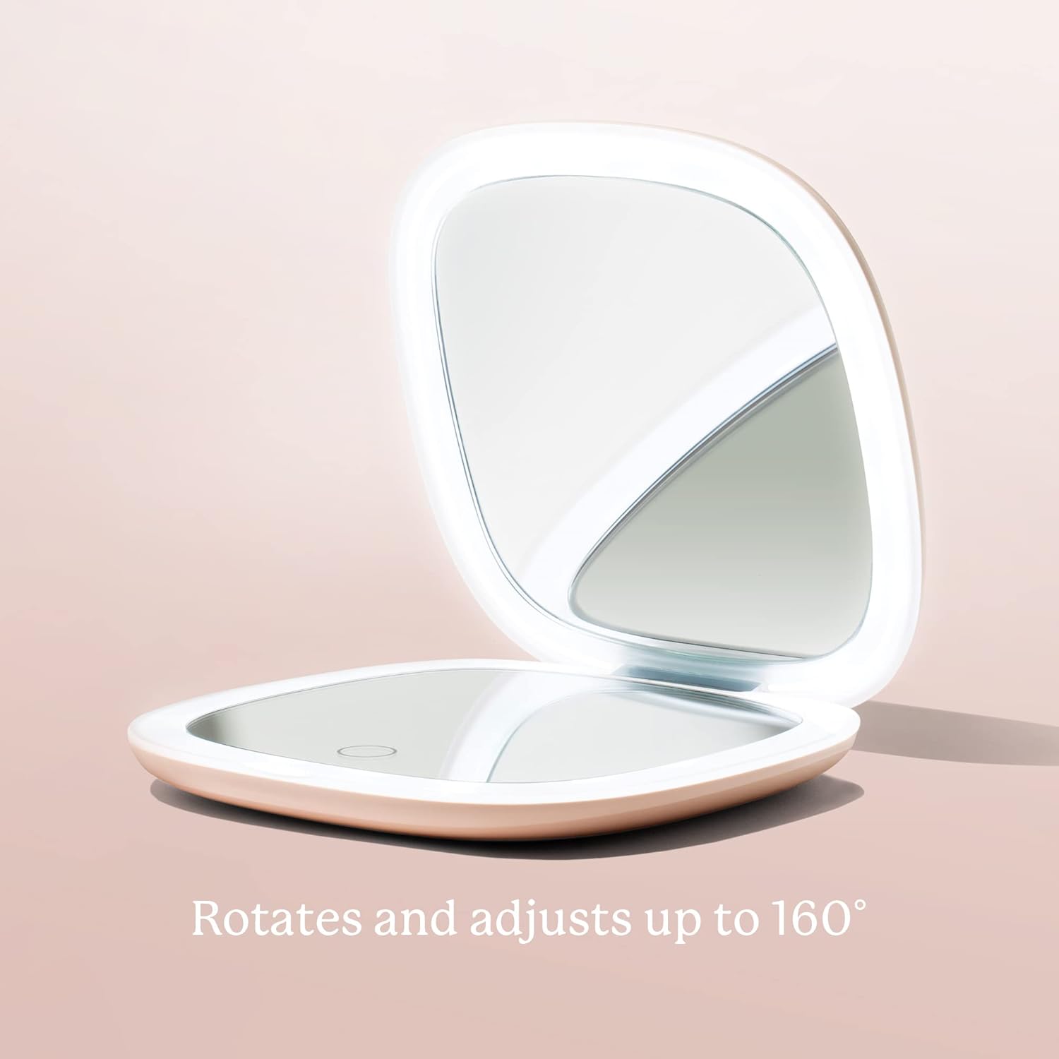 Vanity Planet Pocket Makeup Mirror with Lights & Magnification, Moda - Mini Light-Up Compact & Travel Makeup Mirror - Portable, Adjustable & Rechargeable LED Magnifying Mirror for On-The-Go - Nude