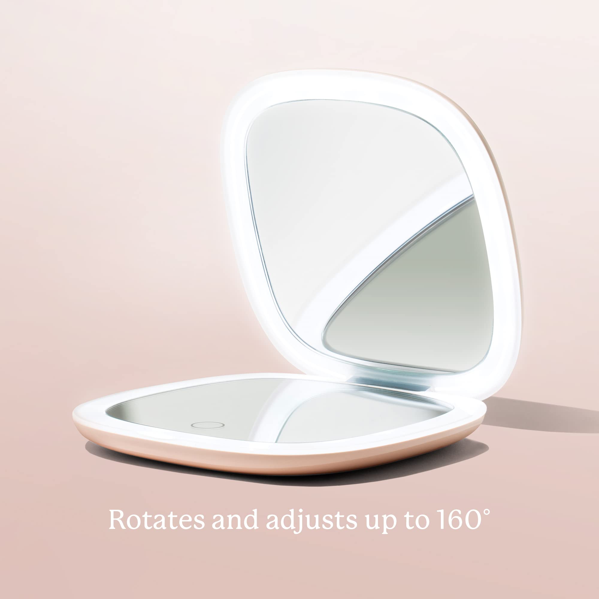 Vanity Planet Moda - Espejo de maquillaje de bolsillo con luces y aumento, mini espejo de maquillaje compacto y de viaje, portátil, ajustable y recargable, con aumento LED, para llevar sobre la