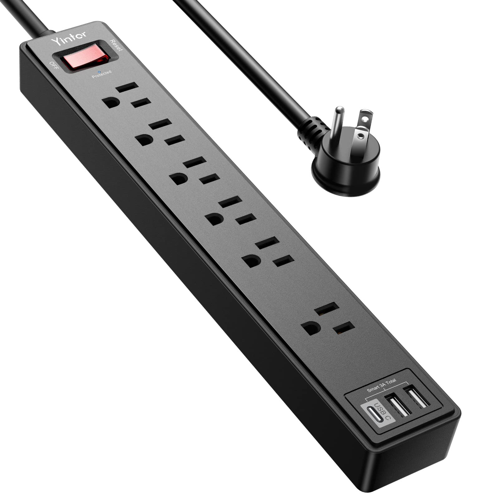 6Ft Power Strip Surge Protector - Yintar Extension Cord with 6 AC Outlets and 3 USB Ports for for Home, Office, Dorm Essentials, 1680 Joules, ETL Listed, (Black)ClimatePartner certified