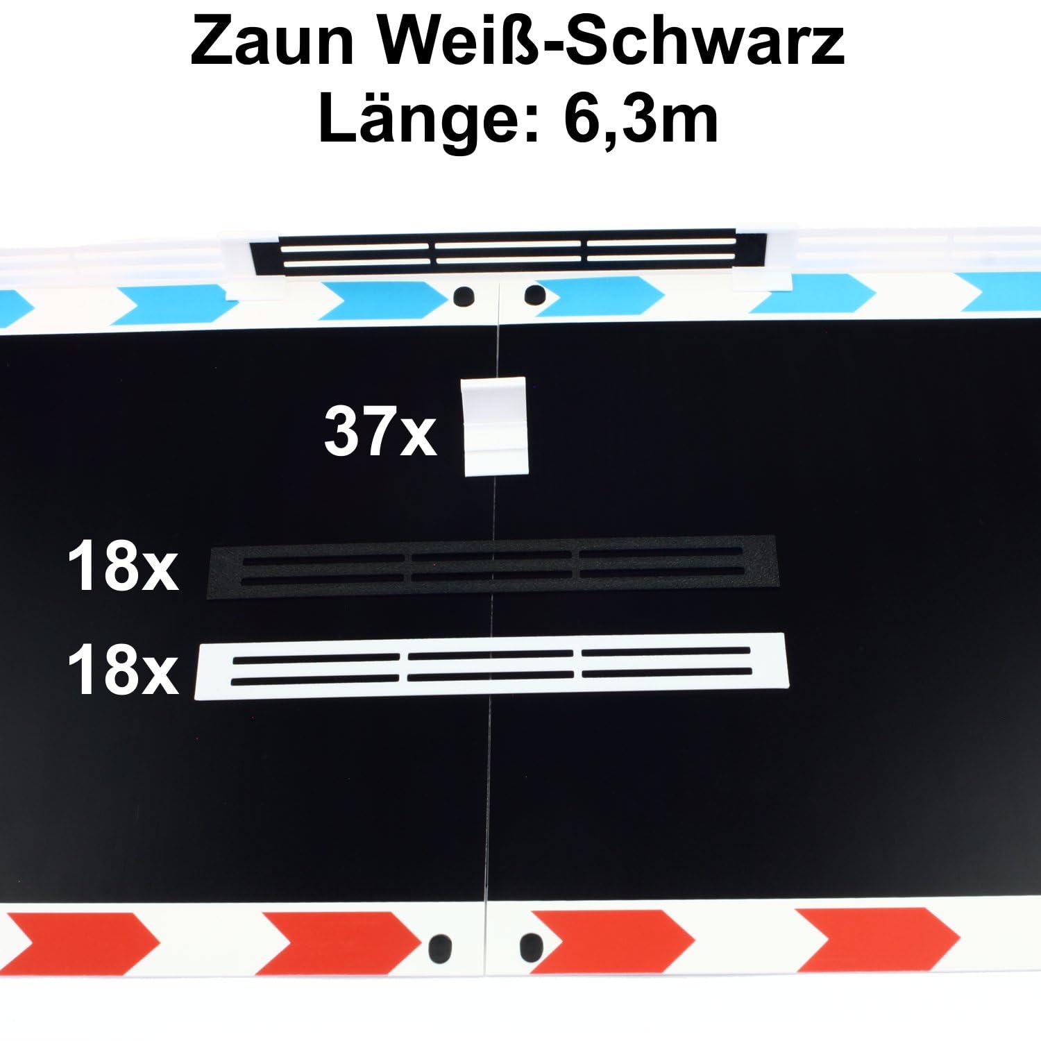 Overdrive-Racing Zaun für Carrera Hybrid Sturmkind - 1,75m / 6,30m / 12,20m - Leitplanken Fangzaun Bande Kurven Gerade Begrenzung, Farbe:Weiß-Schwarz, Länge:6.30 Meter