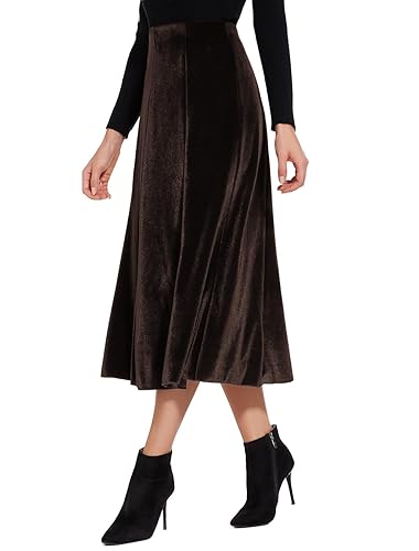 Women’s Elegant Vintage Velvet Midi Skirt Flowy 8-Panel Design