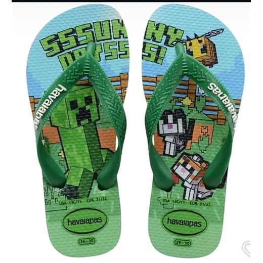 Havaianas Chinelo Infantil Minecraft, Verde Pátria, Borracha, Tamanho 33/34