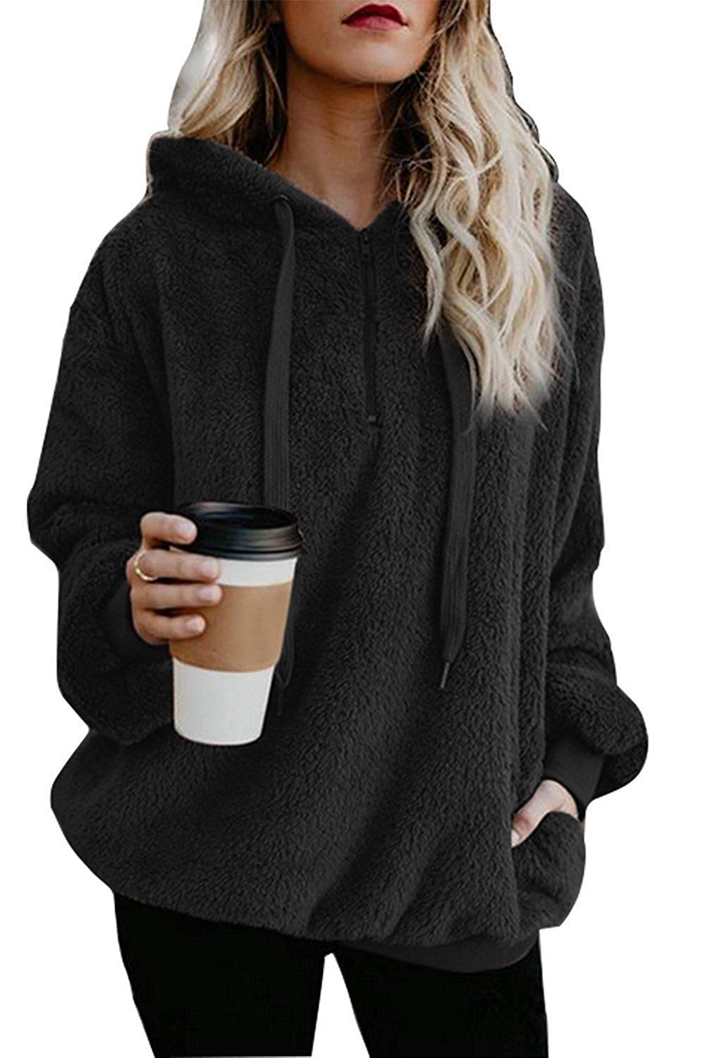 Womens Oversized Sherpa Hoodie Pullover Fleece Sweatshirt