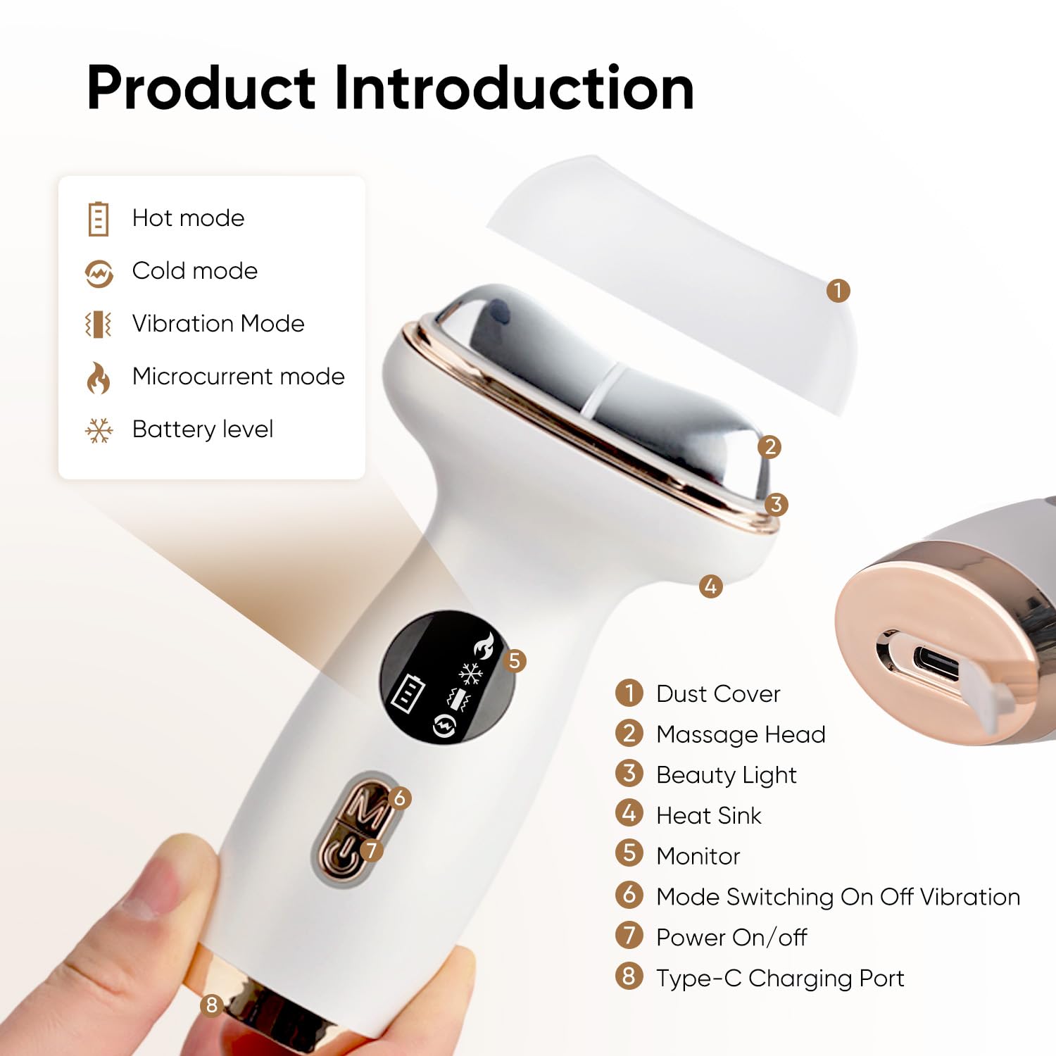 Microcurrent Facial Device with Red Light Therapy - 7-in-1 LED Sculptor & Hot Gua Sha for Face Neck Eye Firming, Depuffing & Double Chin Reduction
