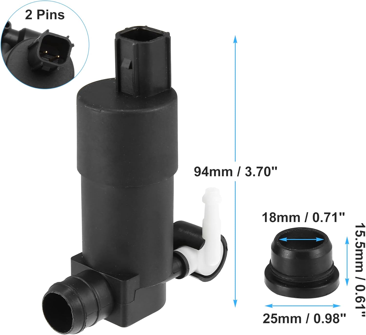 Car Windshield Washer Motor Pump Replacement for Ford Focus - Pack of 1 Black