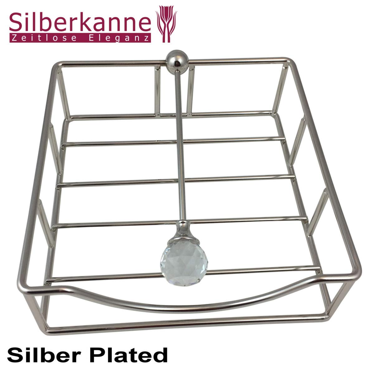 Serviettenhalter 19x19 cm | "Hamburg" | Silber Plated versilbert | Mit glitzerndem Kristall | Für Cocktail & Papier-Servietten