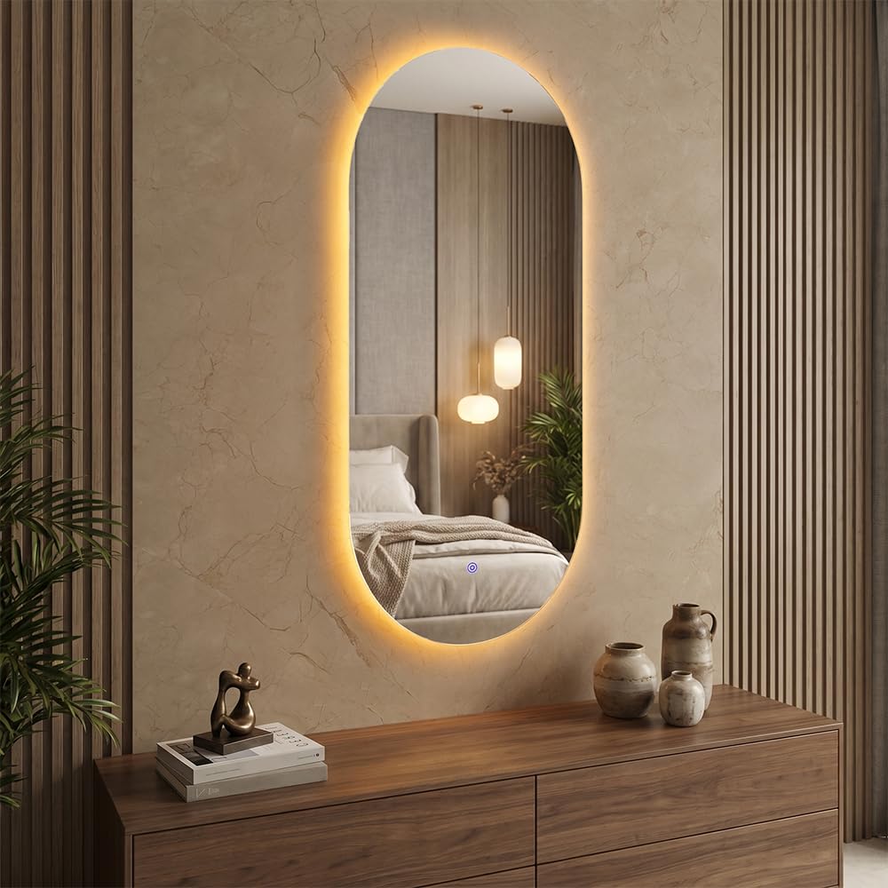 Vicco Espejo de baño, Blanco, 110 x 50 cm | con iluminación LED, para montaje en pared con fuente de luz LED integrada