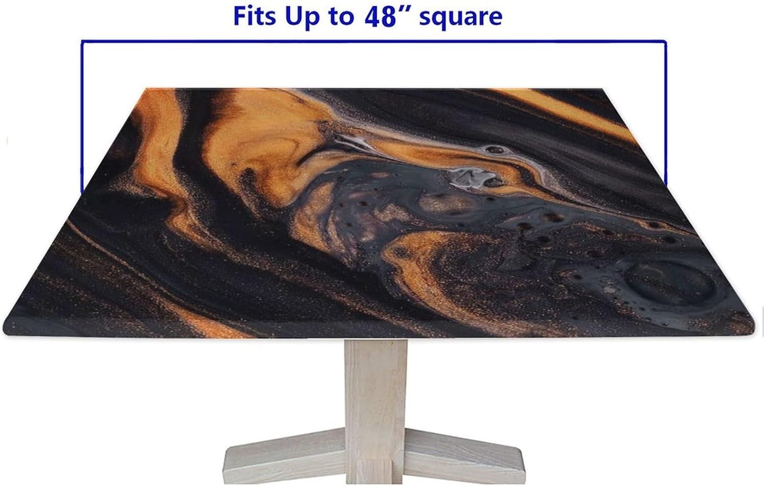 Square Fitted Polyester Tablecloth, Fit for 48" x 48" Square Table, Black Orange Marble Elastic Edge Decorative Table Cover, Oil & Dust Proof Washable Tablecloth For Indoor Outdoor Party Use