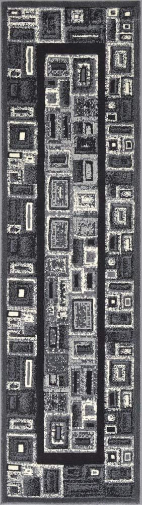 HR-Modern Contemporary Area Rugs-Abstract Carpet with Frame/Boxy/Cube Pattern-Shed Free Gray/Ivory/White/Black