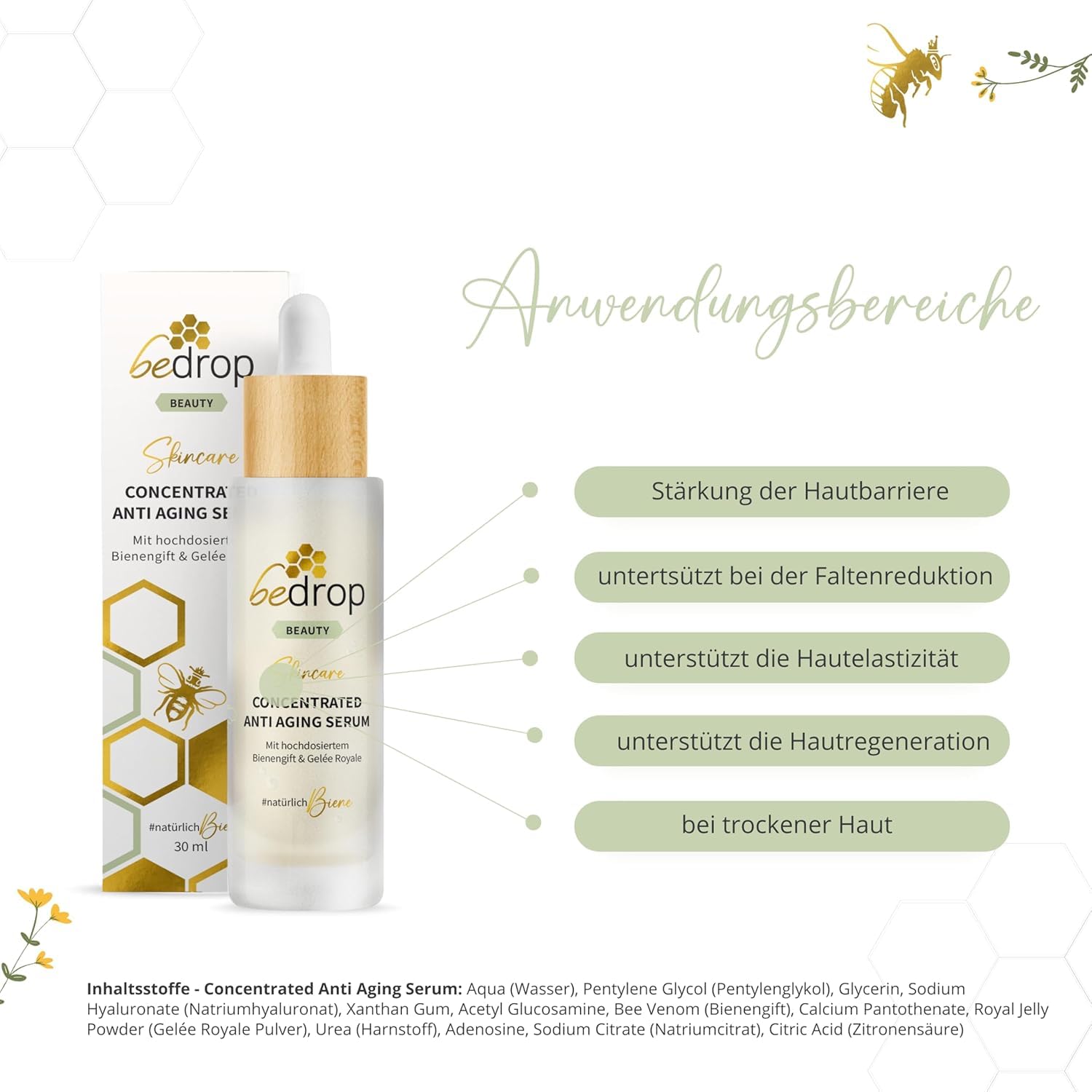 bedrop Anti-Aging-Set Anti Aging Serum & Nachtcreme Booster mit Bienengift, Hyaluron & mehr zur Faltenminderung