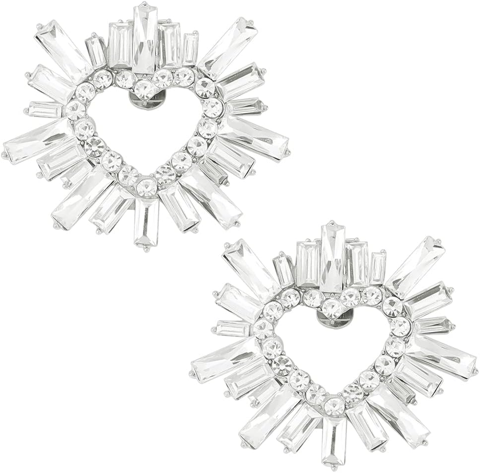FINGERINSPIRE 1 Pair Crystal Rhinestone Shoe Clips Heart Shape Sliver Rhinestone