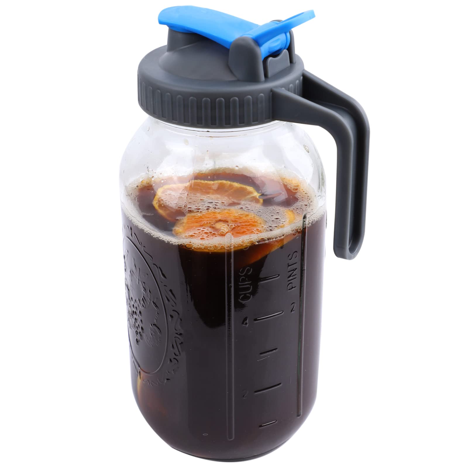 Buy Mason Jar Pitcher 64 oz With Spout and Lid Half Gallon Wide Mouth