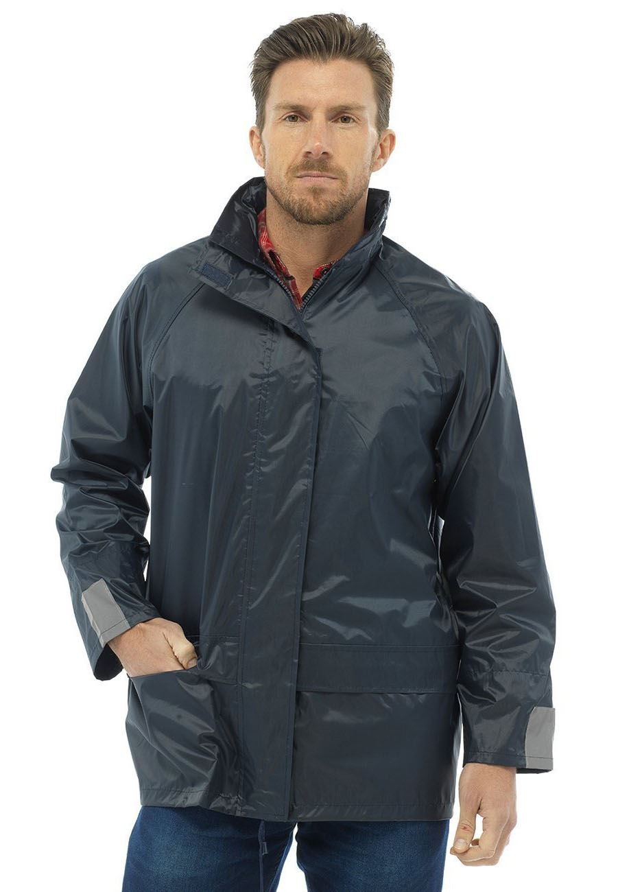 shelikes Mens Raincoat Waterproof Jacket with Hood Zip Up Outdoor Rain Coat Hooded Outdoor Parka Lightweight & Breathable Raincoats Navy