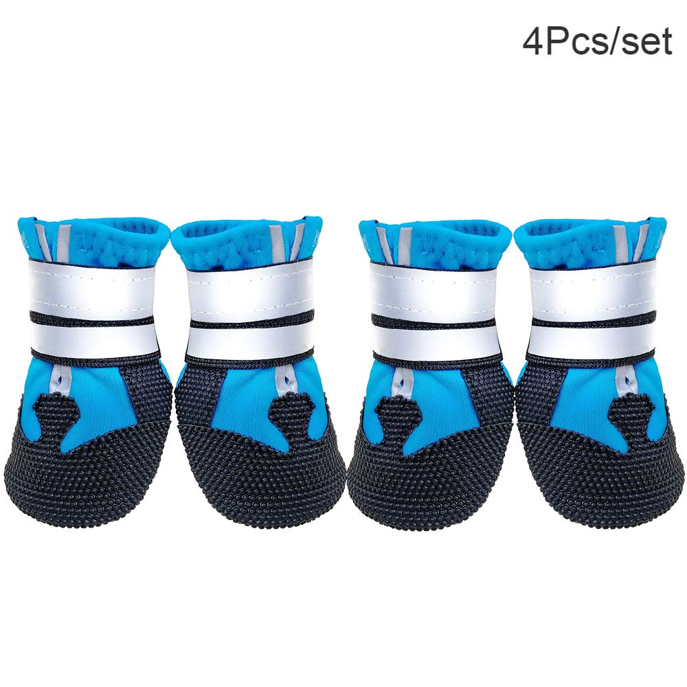 LurowoProtective Dog Boots, Set of 4 Waterproof Dog Shoes with Safe Reflective Straps, Paw Protectors for Small, Medium and Large Dogs Blue+Black (S)