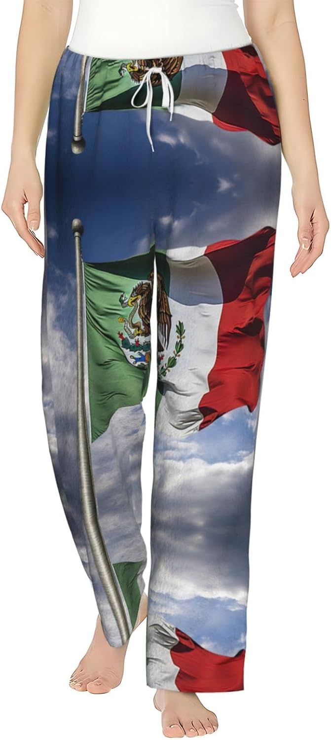Flag Of Mexico Print Cozy Christmas Pajama Pants,Flannel Pajama Bottoms,Cater To Various Body Types