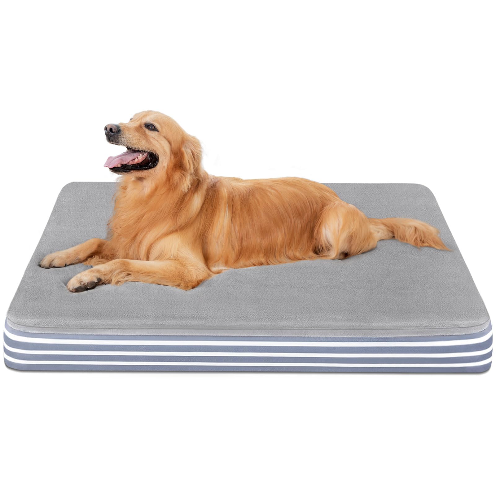 Magic Dog Orthopedic Dog Bed for Large Dogs, Super Soft 2-Layer High Density Foam Big Dog Bed, No Installation Non Slip Bottom Dog Mattress with Removable Washable Cover, Grey-Stripe (B0CNVQ7FSM) Amazon Price History, Amazon Price Tracker