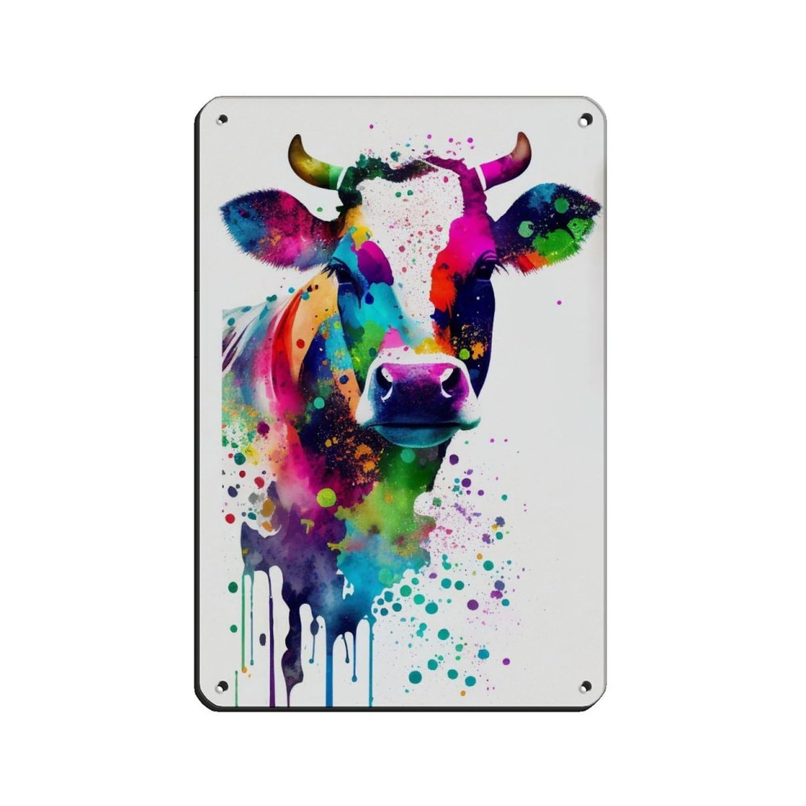 Watercolour Cow Portrait Poster Retro Poster Metal Tin Sign Chic Art Retro Iron Painting Bar People Cave Cafe Family Garage Poster Wall Decoration 8x12inch(20x30cm)