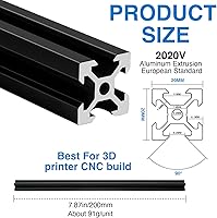 Vista 3 de Extrusión de aluminio 2020 V, 4 piezas de 17.717 in estándar europeo anodizado extrusión de perfil de aluminio extruido riel lineal para impresora