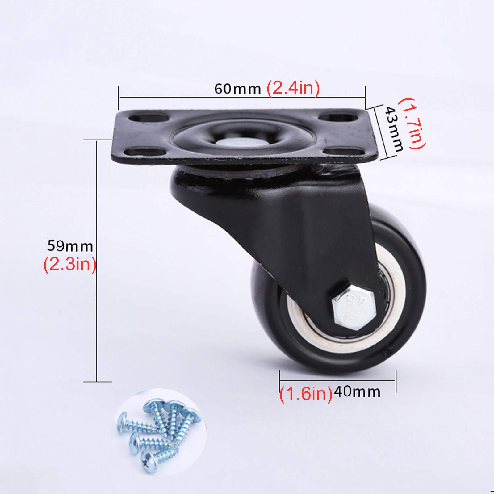ruote per mobili, rotelle, 4 ruote piroettanti mobili, rotelle a piastra, ruote girevoli for carichi pesanti, ruote in PU for carrello for divano, doppio cuscinetto, con viti (freno 50 mm/2 pollici) (