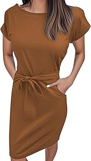 Elegante vestido de verano con cinturón para citas casuales. Diseño de manga corta con detalles refinados. Fácil de cuidar, ideal para cualquier ocasión.