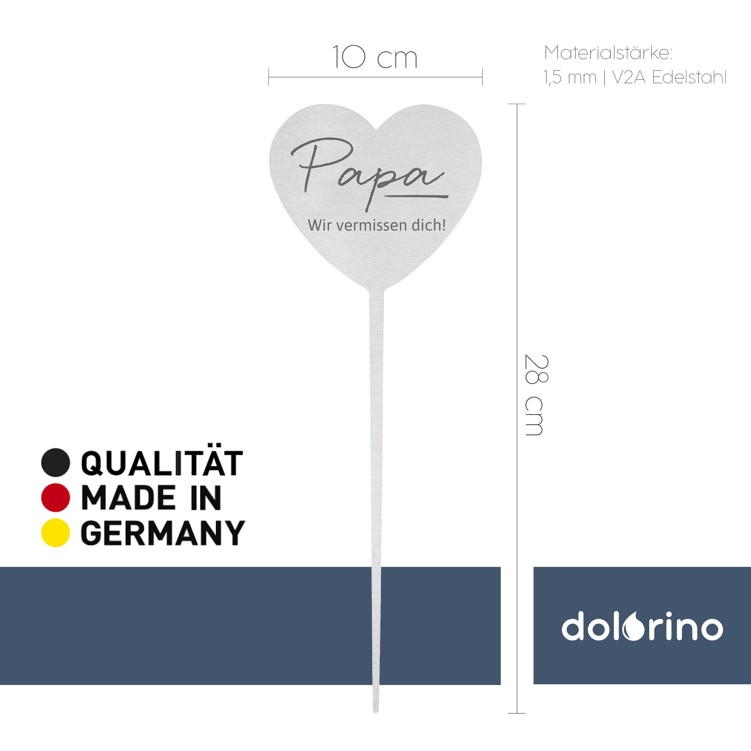 Grabstecker Herz Wir vermissen Dich | Grabschmuck, in Liebe für einen geliebte Menschen | eine wetterfeste Erinnerung aus Edelstahl | 28cm (Papa)