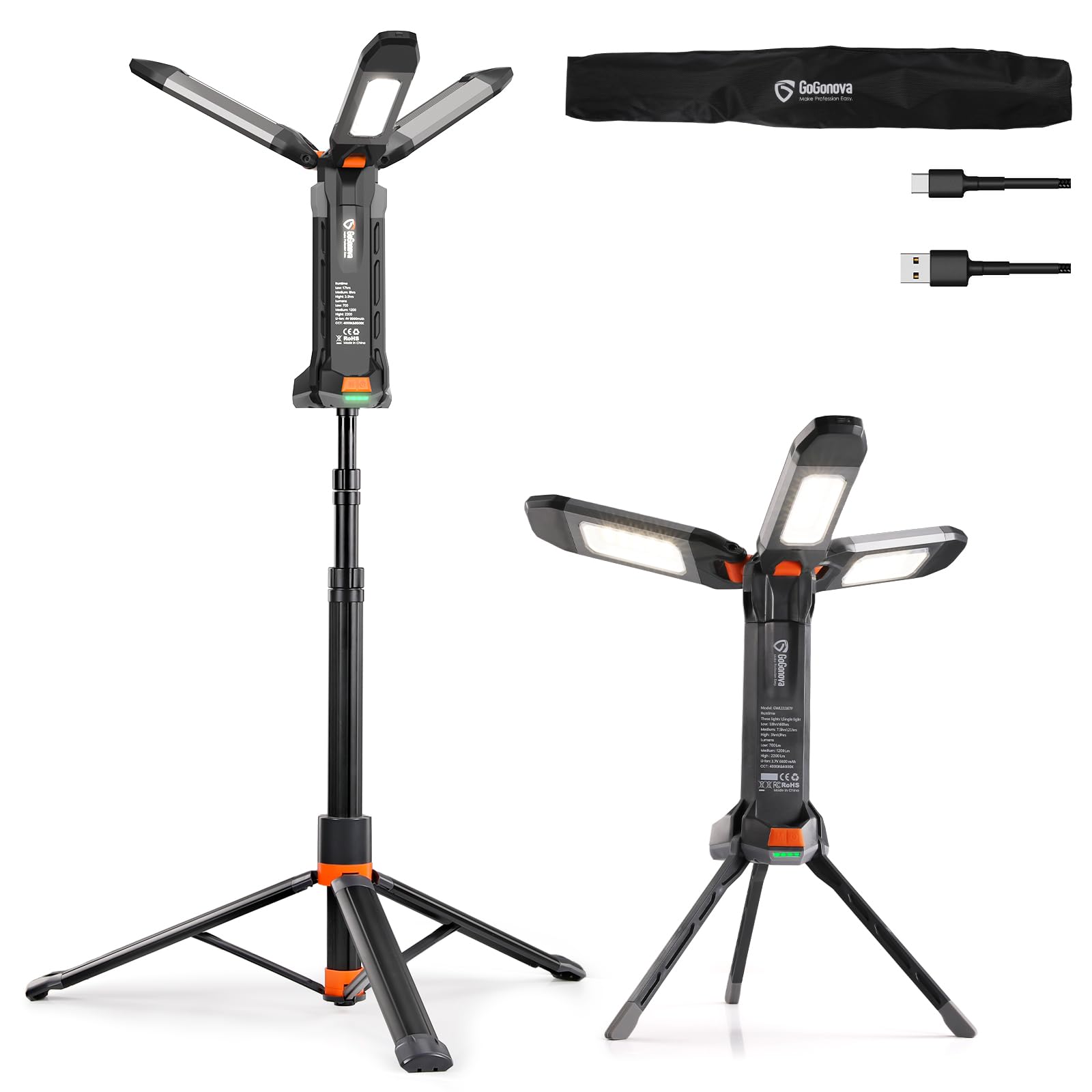 gogonova 2026 Rechargeable Work Light with Stand, 4 in 1 Cordless
