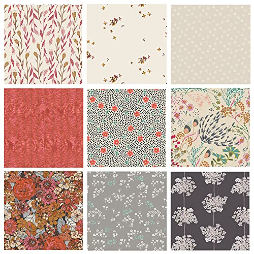 Tea and Biscuits Curated Bundle | Earth Tones Fabric Bundle for Quilting | Pat Bravo Fabrics | Artisan Indie Folk | Subtle Colors | Blue Gray Gold | Fat Quarter Bundle | Half Yard Bundle | Art Gallery Fabrics (Half Yards)