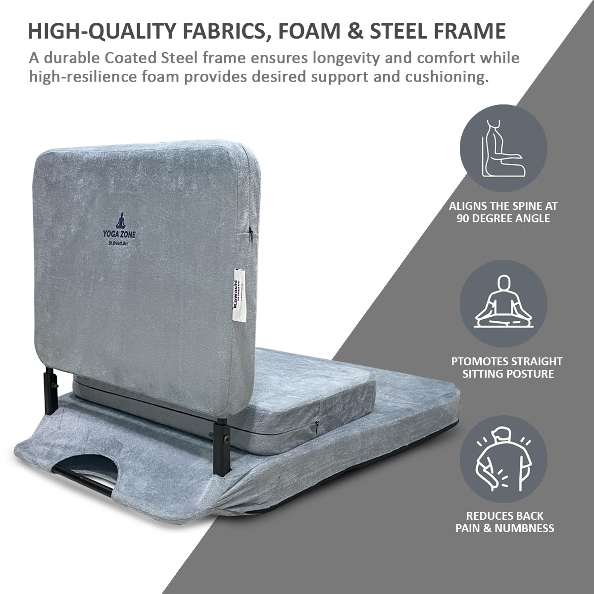 Kawachi 90° Premium Buddha Meditation Floor Chair, Foldable and 90° Fixed Back Support Chair, Ideal for Seating, Yoga, Gaming and Meditation (Grey) 1