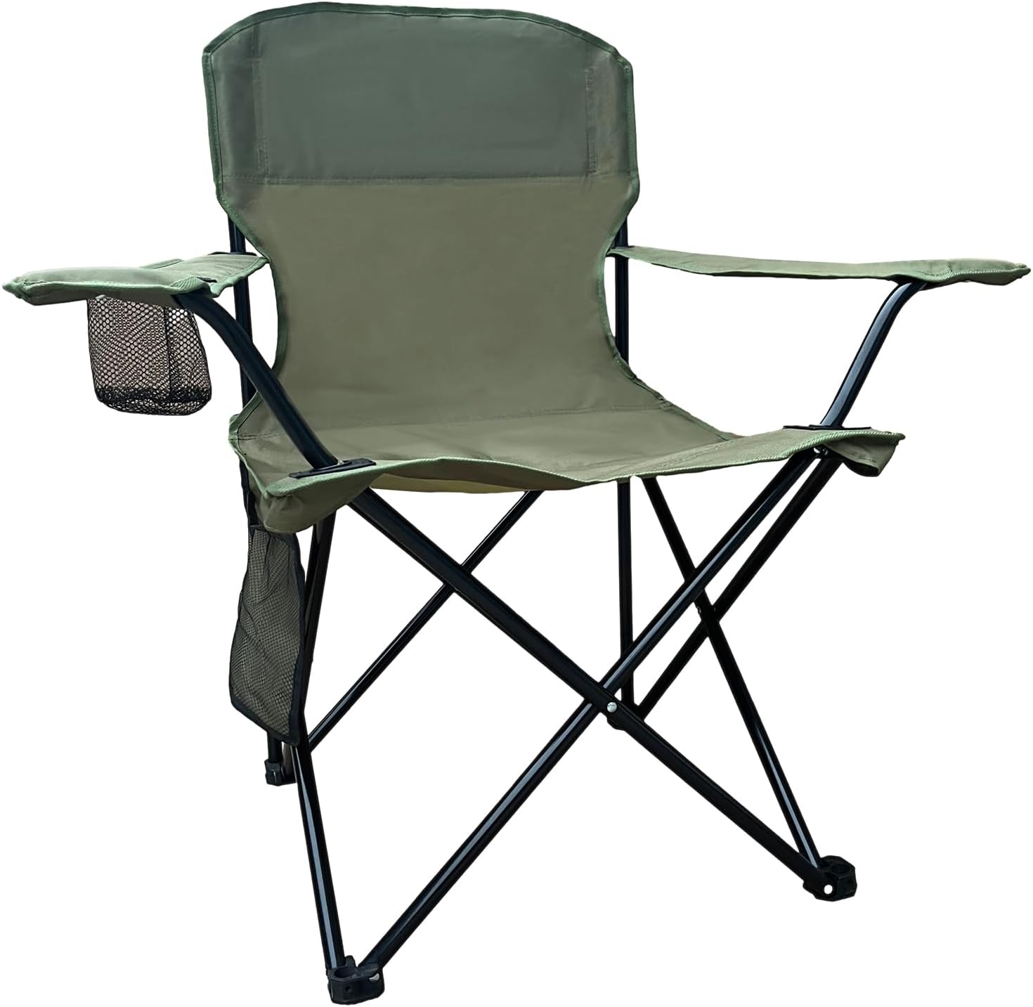 Folding Outdoor Beach Camp Chair with Cup Holder, Storage Pocket, Waterproof Bag Outdoor Arm Chair, Supports 225LBS, Army Green Army Green 1Pack