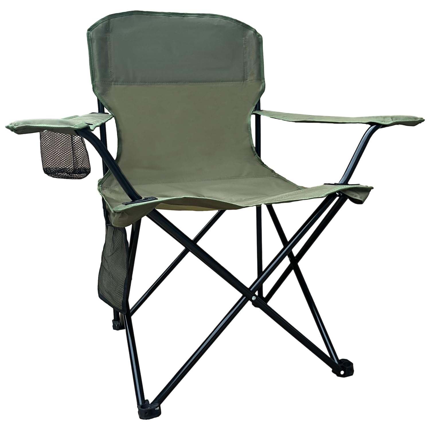 Beach Camp Cup Holder, Storage Pocket, Waterproof Bag Outdoor Arm Chair, Supports 225LBS, Green