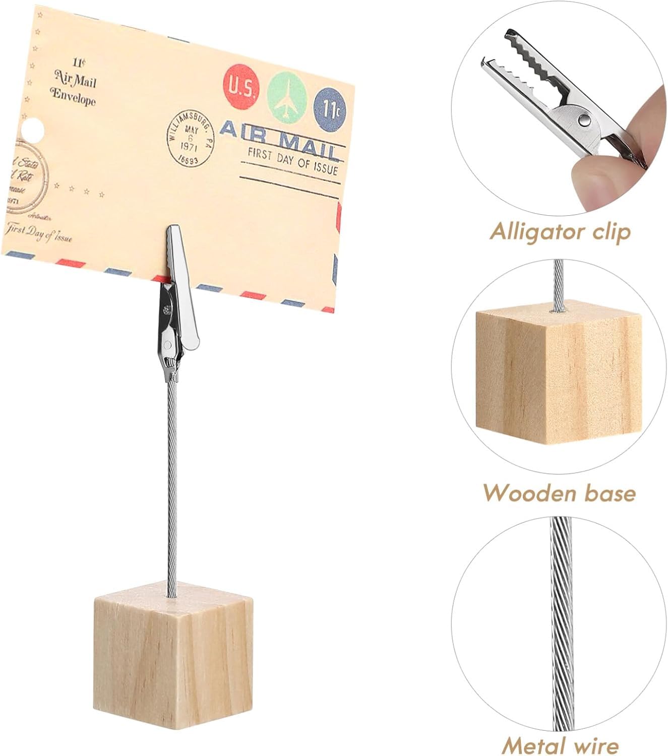 TOYANDONA 10 Supporti Clip Per Foto E Numeri Tavolo - Base In Legno E Clip Metallica, Cubo 2,5x2,5x13 Cm, Segnaposto Per Matrimonio E Ufficio - 4