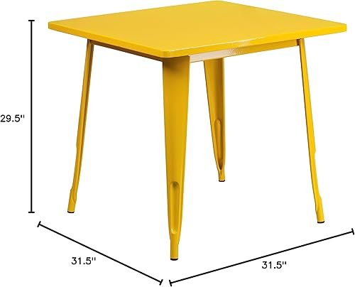 Miniatura 2 de Merrick Lane Nash - Mesa de comedor solo para interiores y exteriores, acabado con recubrimiento en polvo amarillo, parte superior cuadrada de 31.5