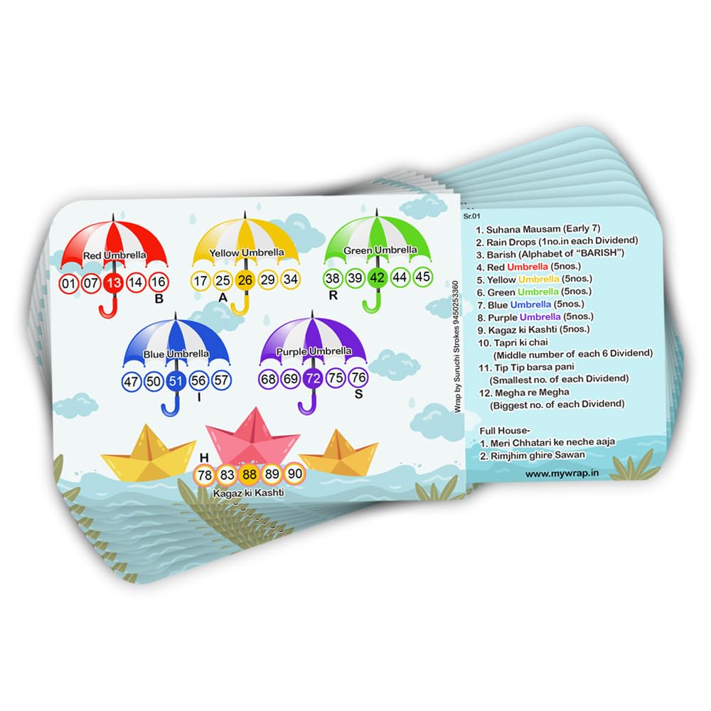 Monsoon Umbrella Theme Tambola Ticket | Rainy Season | Teej Kitty Party Housie Game (20 Ticket)-image-27