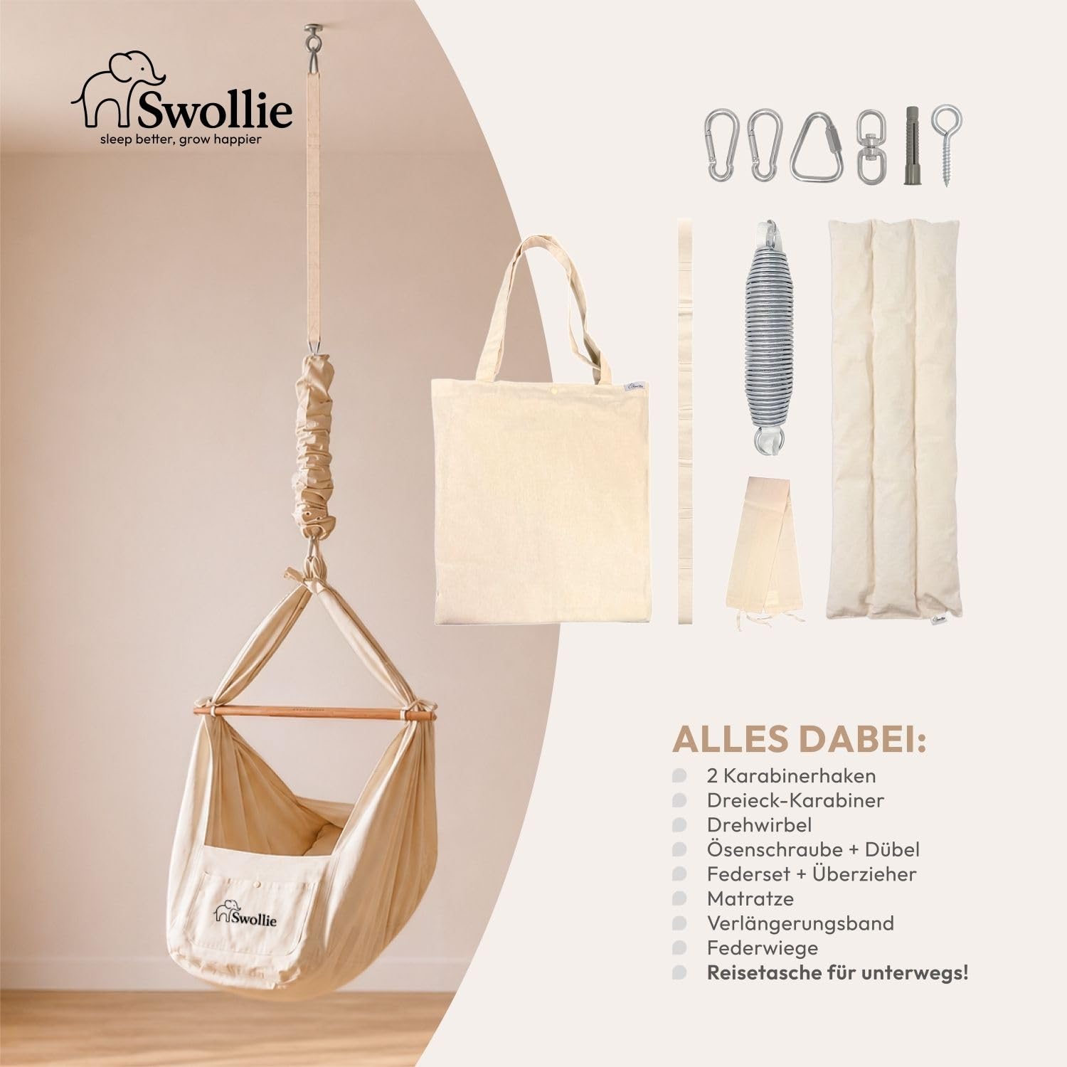 Premium Federwiege Grau - Bio-Baumwolle - für Babys ab Geburt bis 15 Kg - Schafwollmatratze -geborgener Babyschlaf - ergonomische Liegefläche