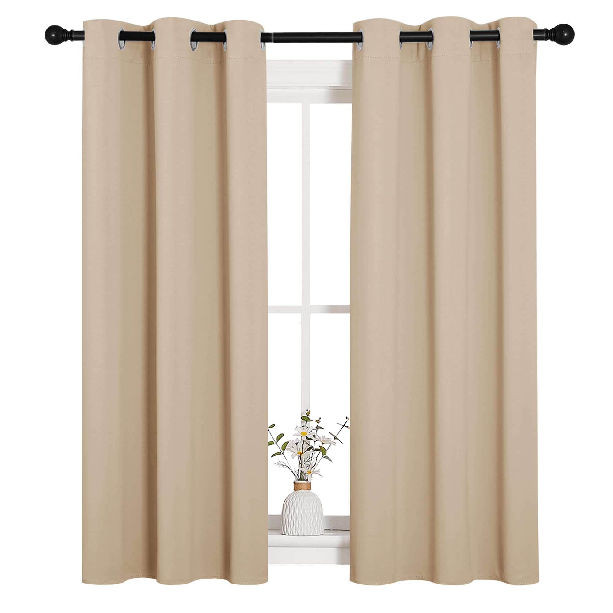 NICETOWN Room Darkening Draperies Window Curtain Panels, Thermal Insulated Grommet Room Darkening Curtains for Bedroom (Biscotti Beige, 2 Panels, W34 x L54 -inch)