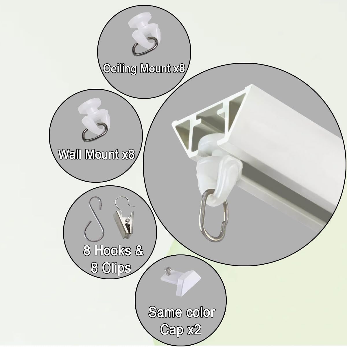 Tringle à rideaux auto-adhésive de 50 à 500 cm, sans perçage, en aluminium, avec clips et crochets pour salle de bains et camping-cars, installation facile, design élégant - Noir