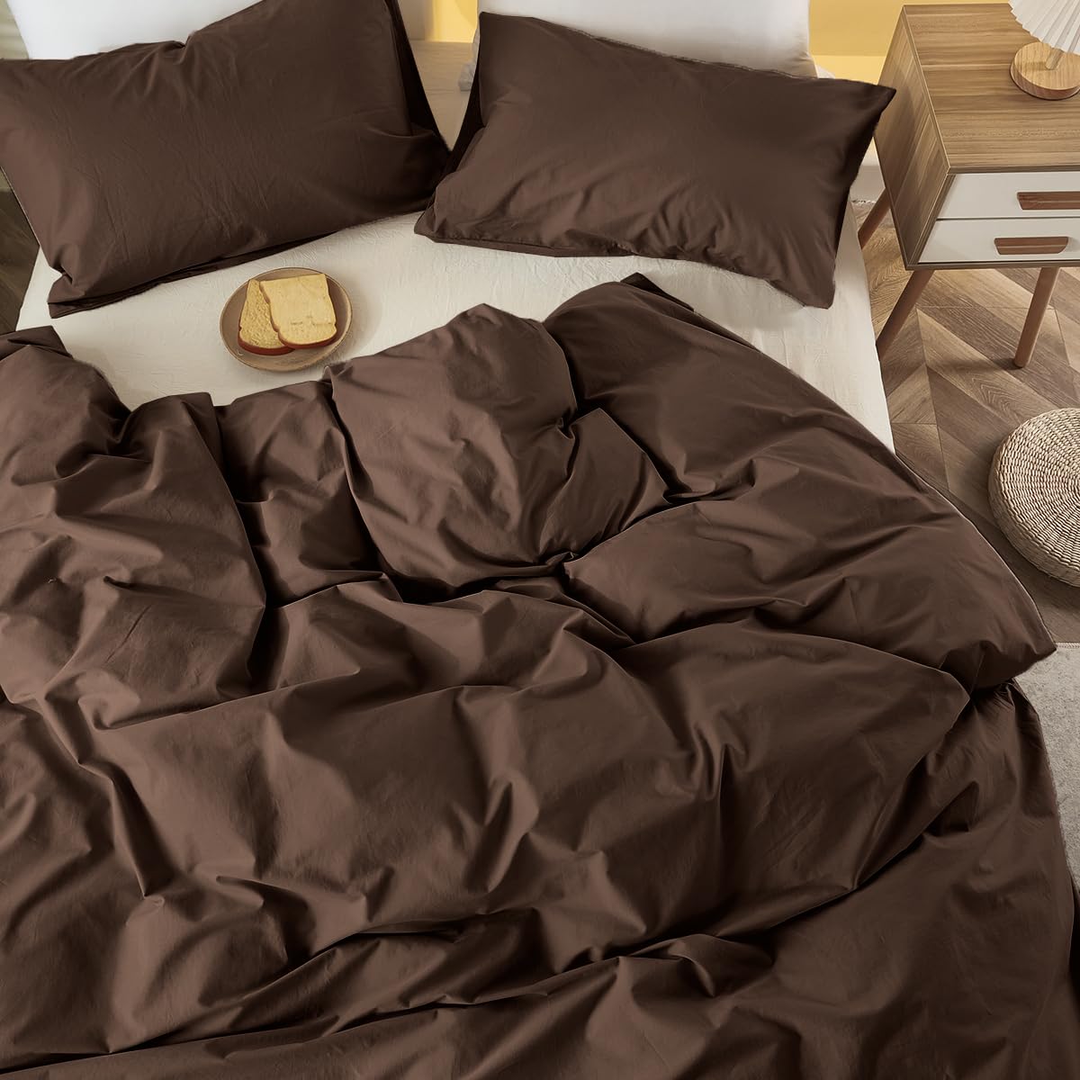 Housse de Couette 240x260 cm Marron Foncé Chocolat Couleur Unie