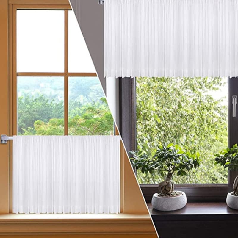 BANJILI-6Pcs Net Curtain Rods Extendable Curtain Rod with 12Pcs 3M Plastic Sticky End Window Hook for Home BathroomWindows